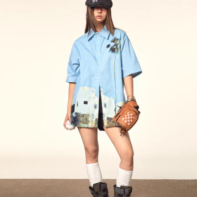 Island Print Short Sleeve Shirt American Street