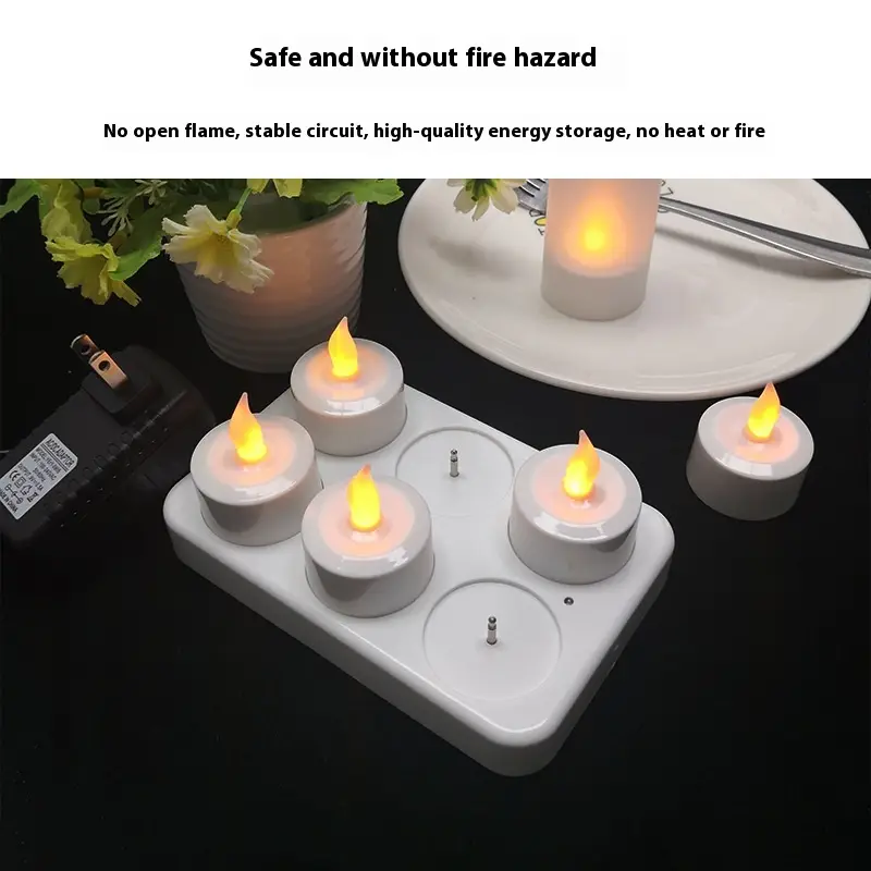6-seat White Shell Led Charging Electric Candle Lamp Christmas Party Home Decoration Wedding Night Light Multicolor