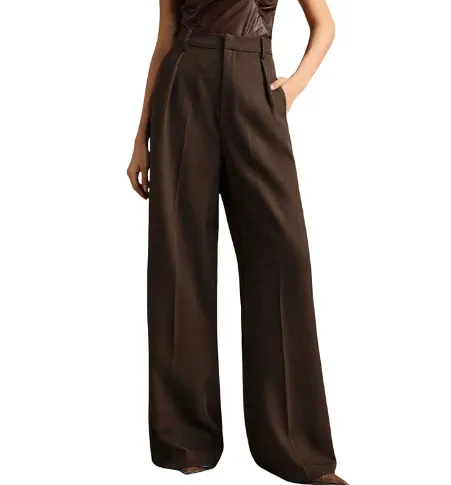 Women's Casual Loose Straight Business Commute Wide Leg Pants - Coffee