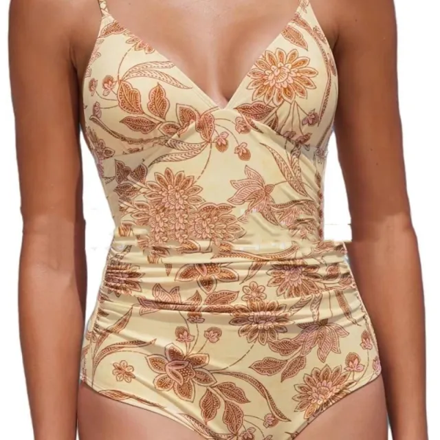 Belly Contracting One piece V neck Push Up Sexy Swimsuit Skin Color Xl - Shop at LoveMi
