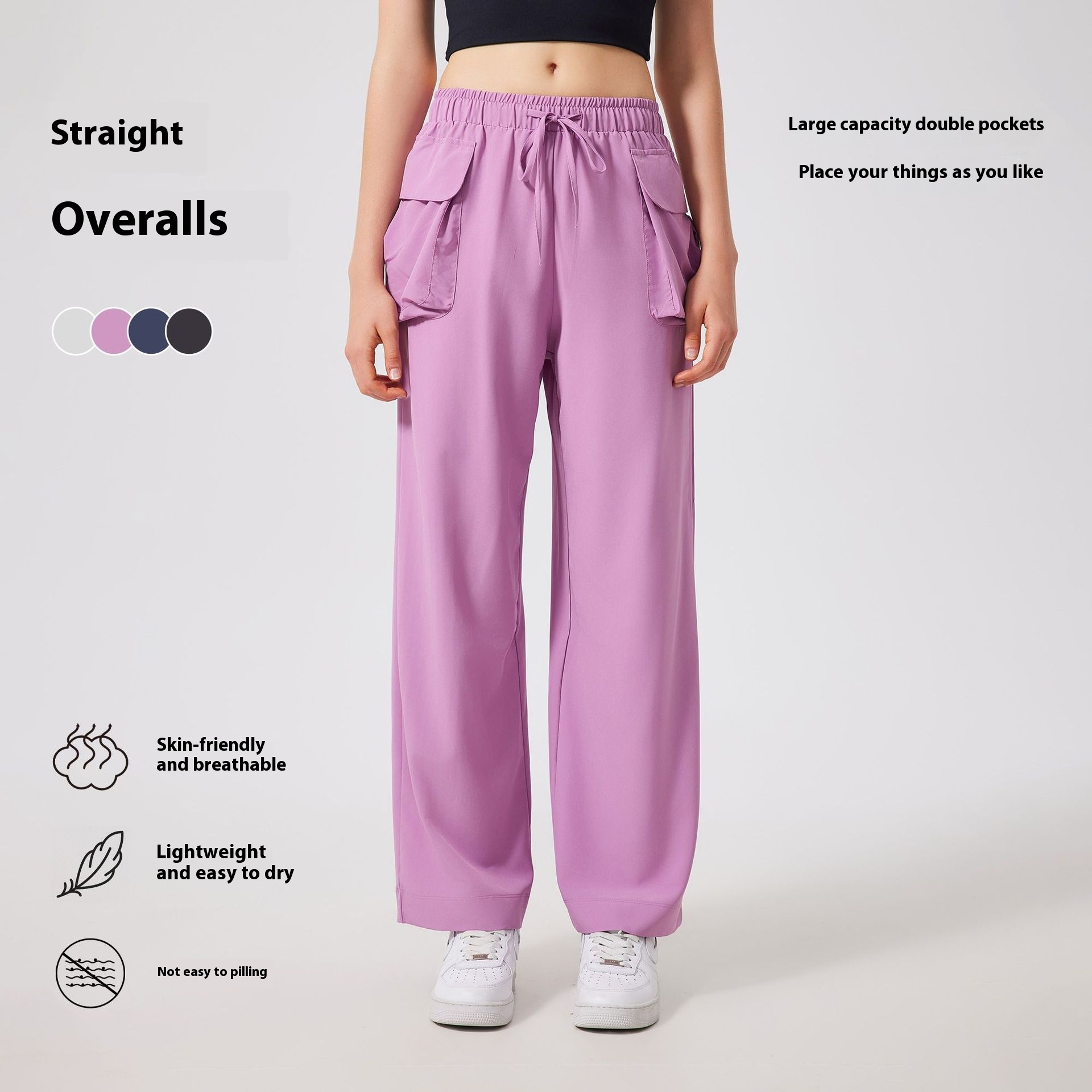 Women's Lightweight Quick-drying Fitness Yoga Pants Double Pocket Straight Cargo Casual Pants