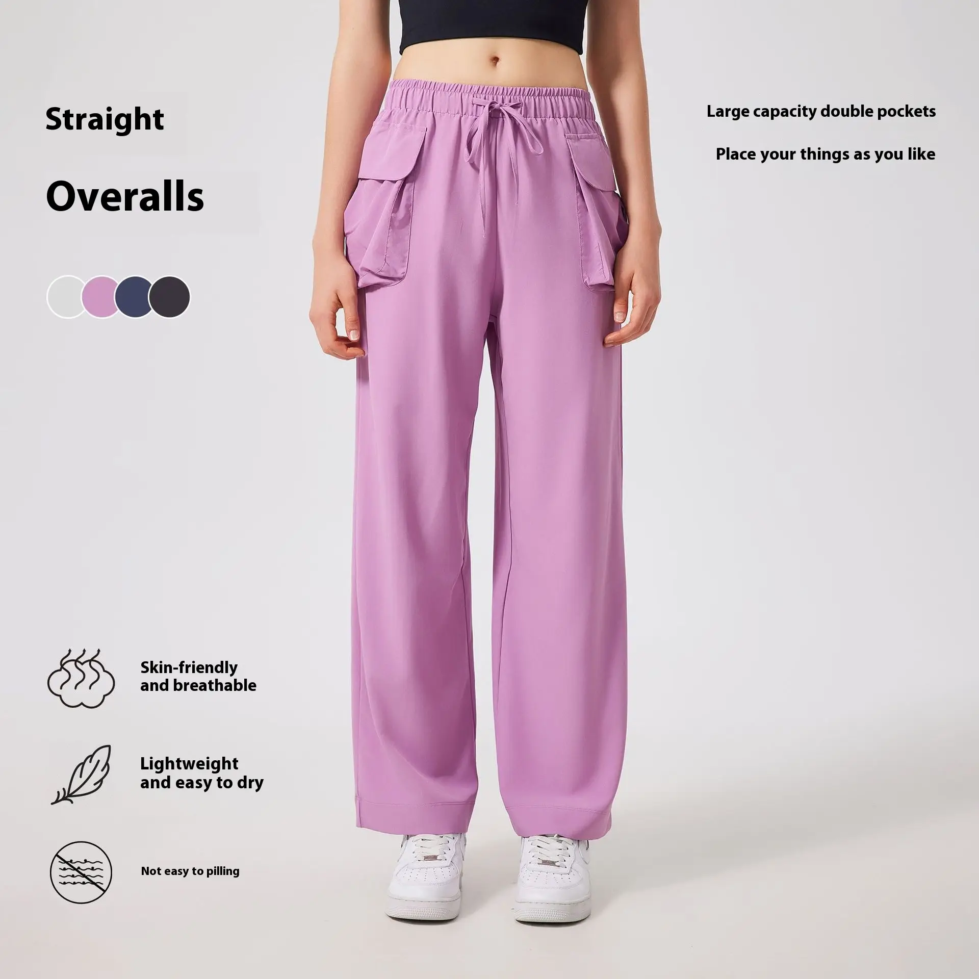 Women's Lightweight Quick-drying Fitness Yoga Pants Double Pocket Straight Cargo Casual Pants