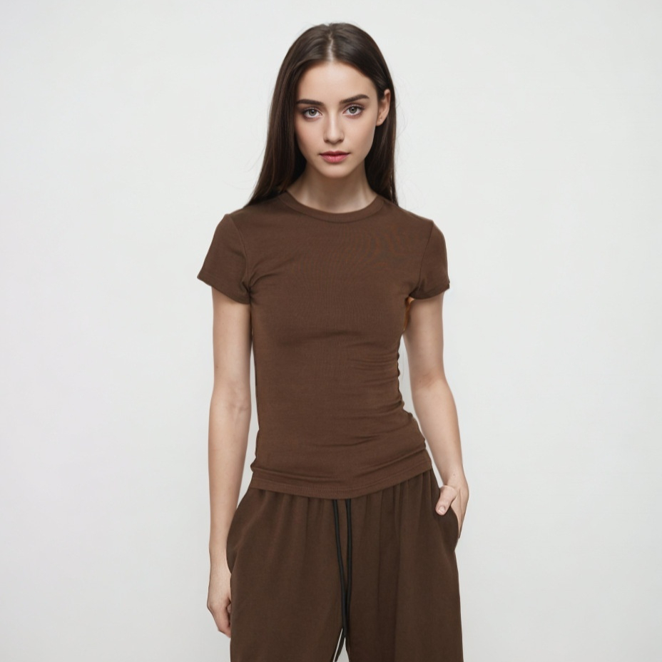 Women's Shoulder Round Neck T-shirt Slim Fit Slimming