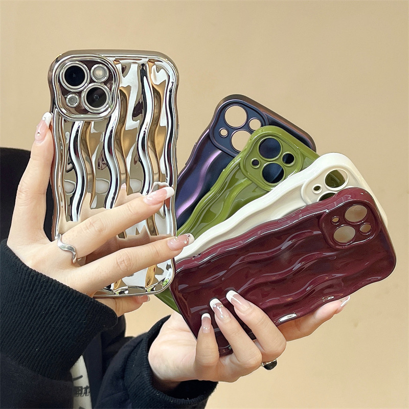 Anti-fall Soft Solid Color Wave Pleated Phone Case