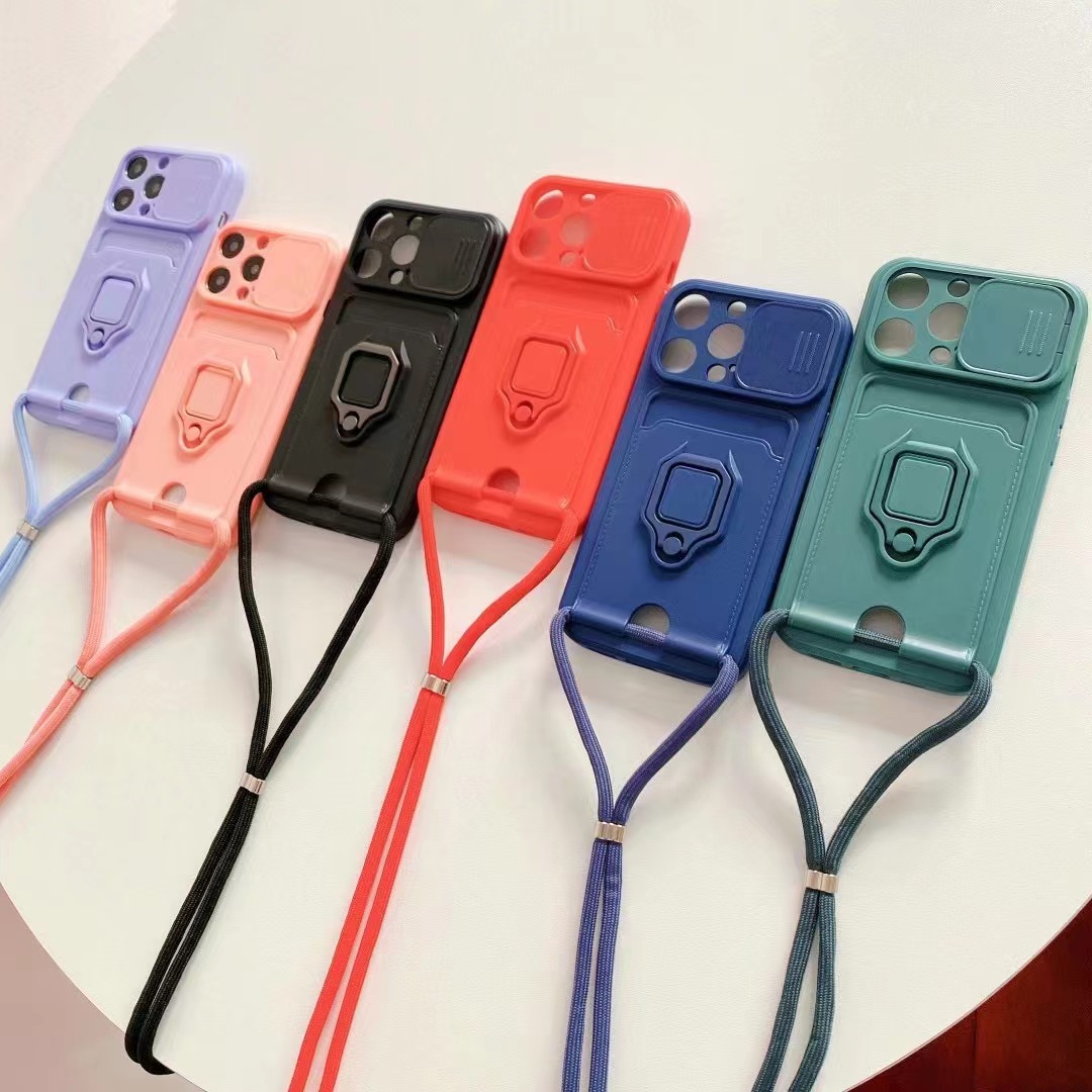 Push Window Card Ring Bracket Diagonal Strap Lanyard Phone Case
