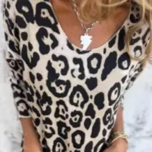 Women's Leopard Print Pullover Long Sleeve Pullover White - Shop at LoveMi