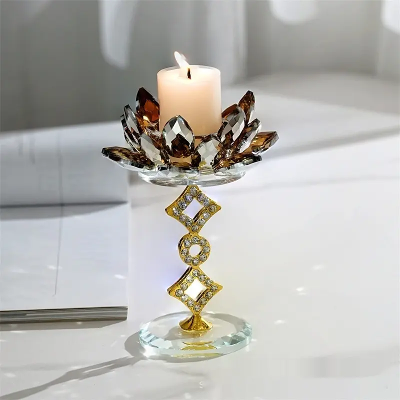 Creative European Crystal Lotus Candlestick