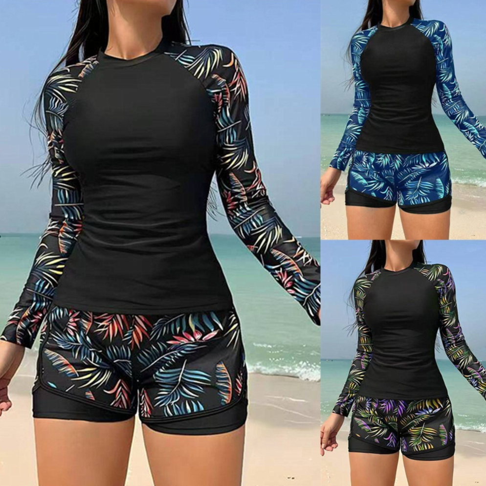 Printed Stitching Women's Split Tankini Swimsuit