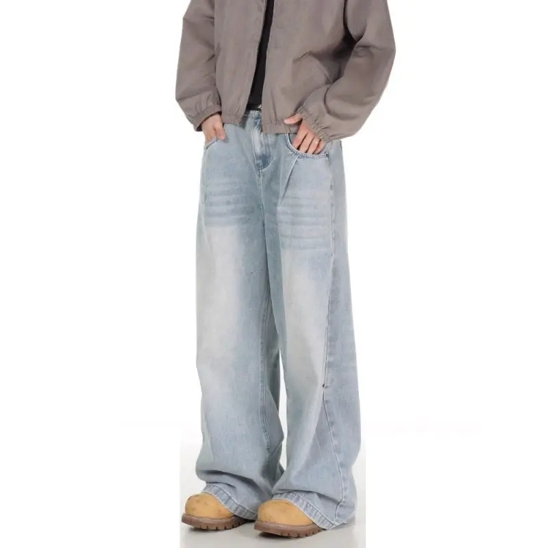 Lazy Straight Washed Jeans For Men