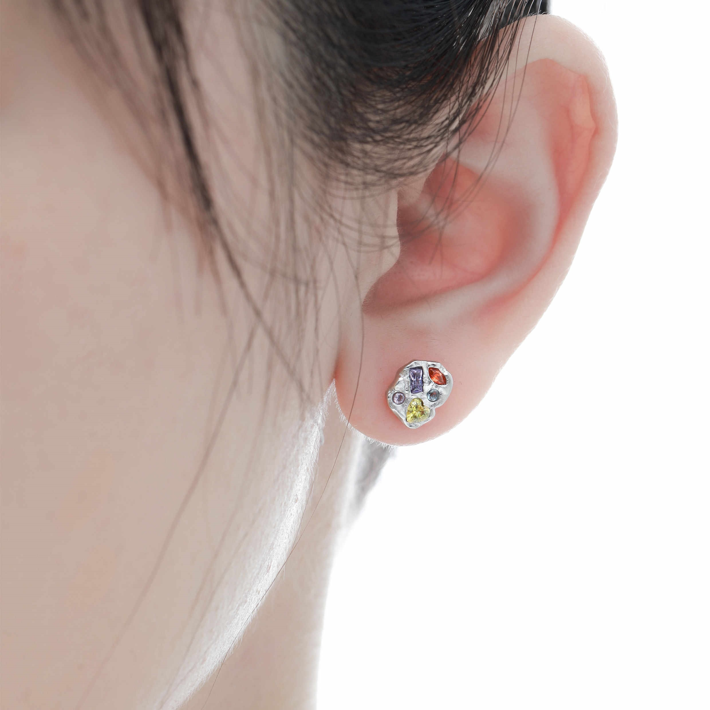 Dopamine Color Zircon S925 Sterling Silver Stud Earrings For Women
