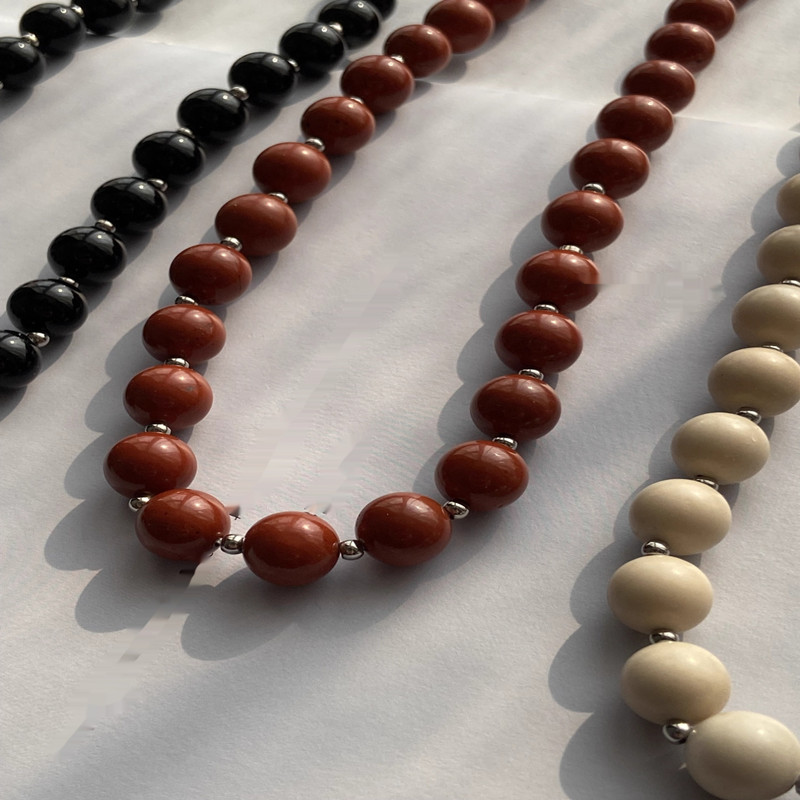 Natural Jade Agate Titanium Steel Simple Retro French Necklace