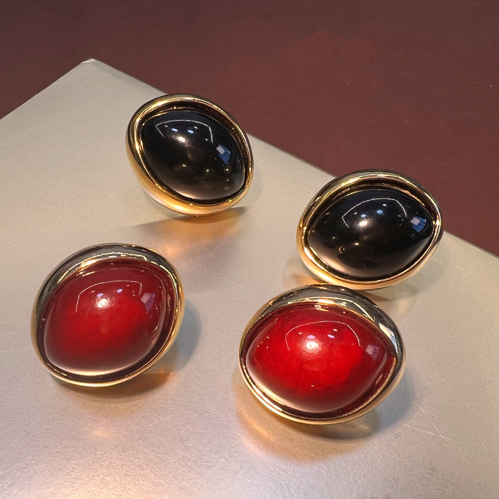 French Style Pigeon Blood Red Colored Glaze Ear Studs