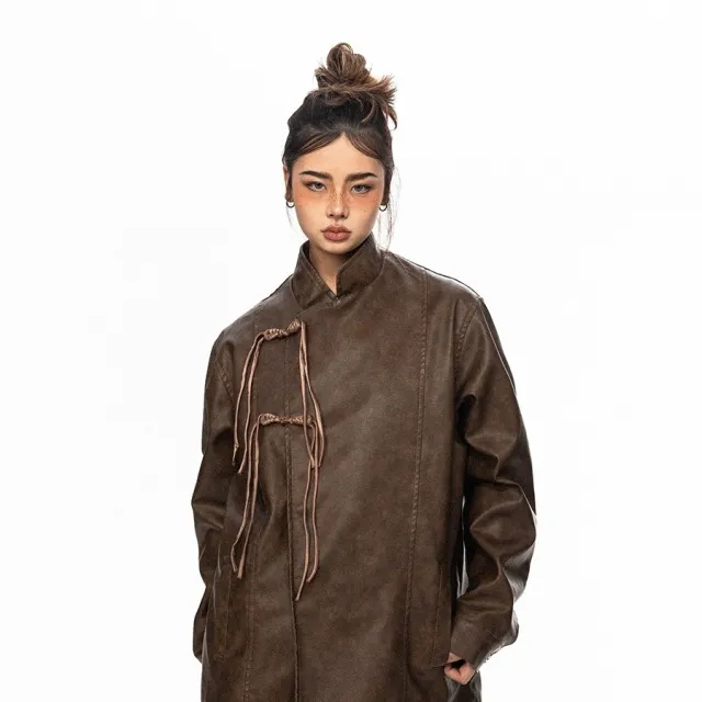Men's And Women's American style Niche PU Leather Jacket Brown - Shop at LoveMi