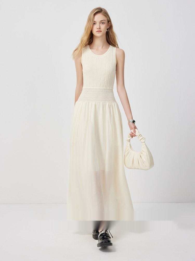 Sleeveless Vest Skirt Slim Fit Slimming Knitted Long Patchwork Dress