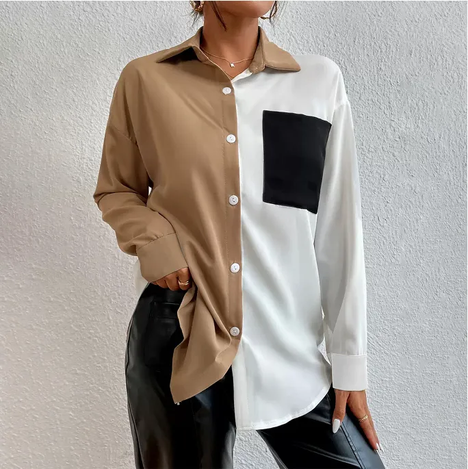 Women's Casual Shirt Black And White Contrast Suitable For Summer - Brown - View 1
