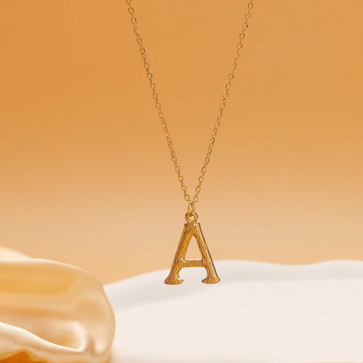 Simple 26 Bamboo Letter Stainless Steel Vacuum Plated 18K Gold Pendant Necklace
