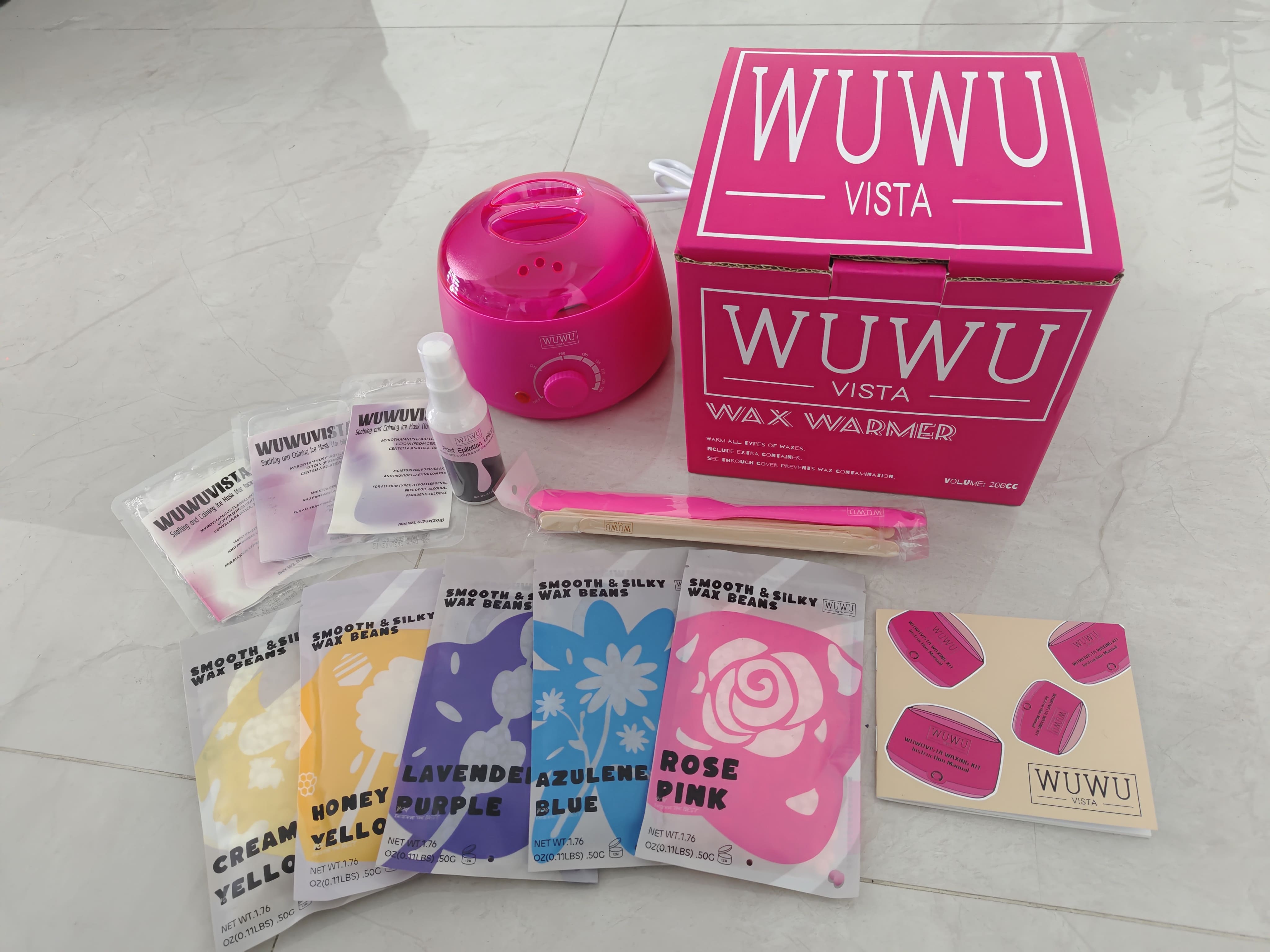 Waxing Kit WUWUVISTA 23 Items Hair Removal Wax With Warmer Beads For Face Brazilian Full Body Bikini Sensitiive Skin