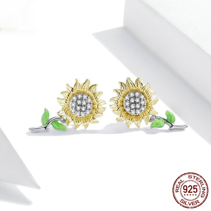 Sunflower S925 Silver Stud Earrings Plated With Real Gold