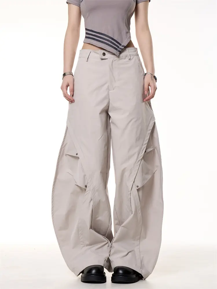 Retro Functional Pleated Loose Wide-leg Pants