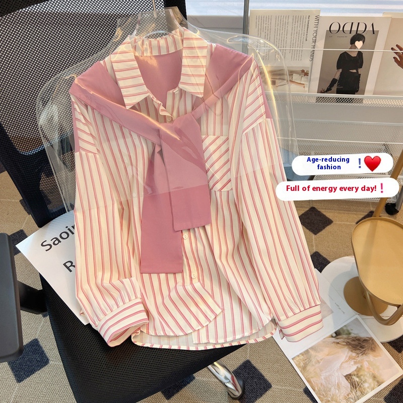 Retro Loose And Stylish Long Sleeves Striped Shirt For Women - Image 7