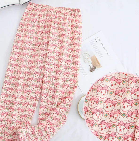 Pajama Pants Pure Cotton Cartoon Large Size Casual Simple Loose And Cute Home Pants Women - Full Printed Heart Bear-L