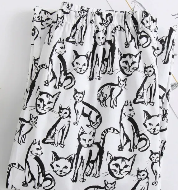 Pajama Pants Pure Cotton Cartoon Large Size Casual Simple Loose And Cute Home Pants Women - White