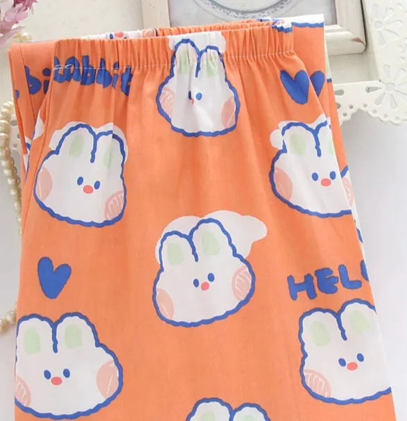 Pajama Pants Pure Cotton Cartoon Large Size Casual Simple Loose And Cute Home Pants Women - Orange Bunny
