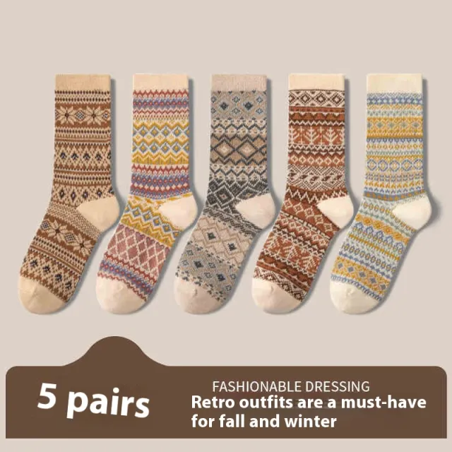 Retro Ethnic Style Socks For Women Deodorant 5 Combination 5 Doubles - Shop at LoveMi