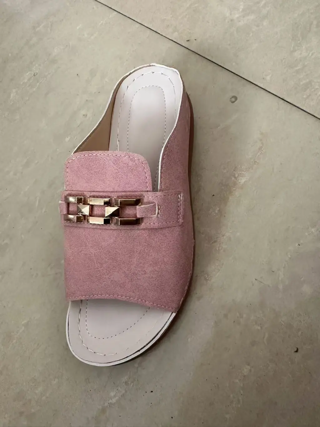 PlatformMetal Decoration Roman Style Fish Mouth Beach Slippers - Pink