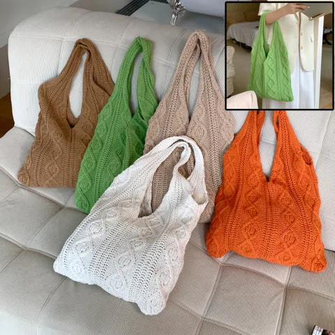 GWomen Shoulder Bags Portable Retro Hollow Knitted Woolen Yarn