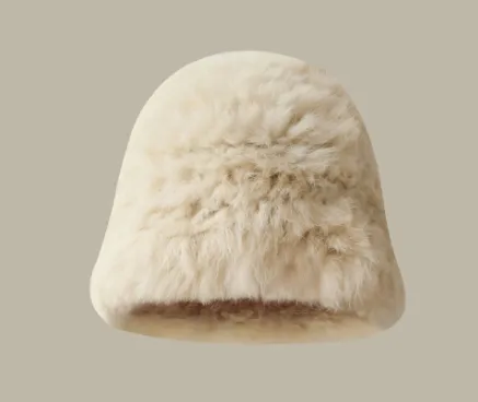 All match Face Slimming Bucket Hat Warm Knitted Hat Beret Cloud Rabbit Fur Knitted Hat - Shop at LoveMi