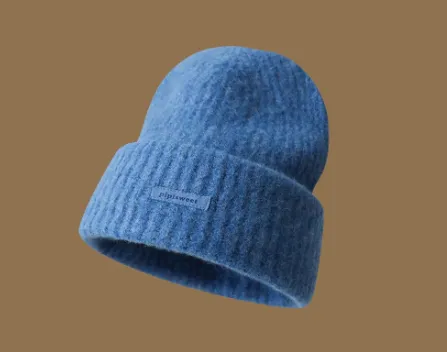 Girls Loose Design Woolen Cap Slimming Face looking Small Warm Hat Blue - Shop at LoveMi
