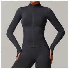 Stand Collar Zipper Yoga Clothes Warm Top Sports Running Jacket - Dark Grey - View 1