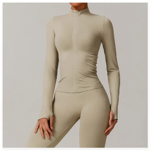 Stand Collar Zipper Yoga Clothes Warm Top Sports Running Jacket Terracotta - Shop at LoveMi