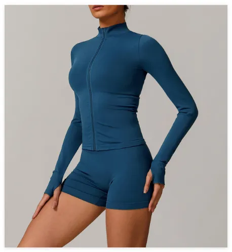Stand Collar Zipper Yoga Clothes Warm Top Sports Running Jacket Navy Blue - Shop at LoveMi