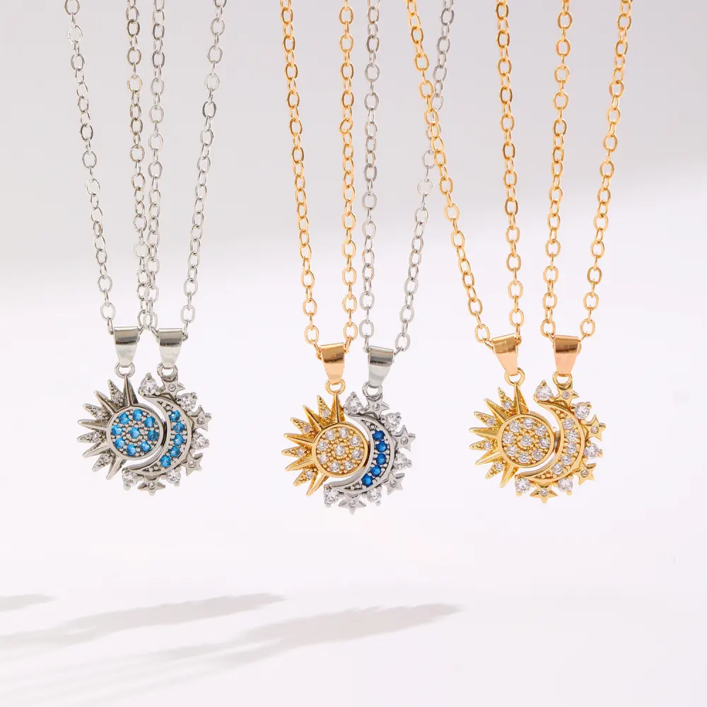 2pcs Necklace Sun and Moon Magnetic Pendant Clavicle Chain