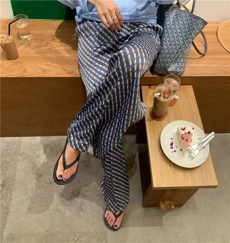 Acetate Wide-leg Pants Women's Straight Print