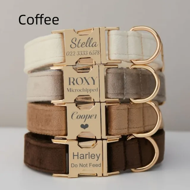 Multiple Colour Velvet Personalise Dog Collar Leash Set With Bow Coffee - Shop at LoveMi
