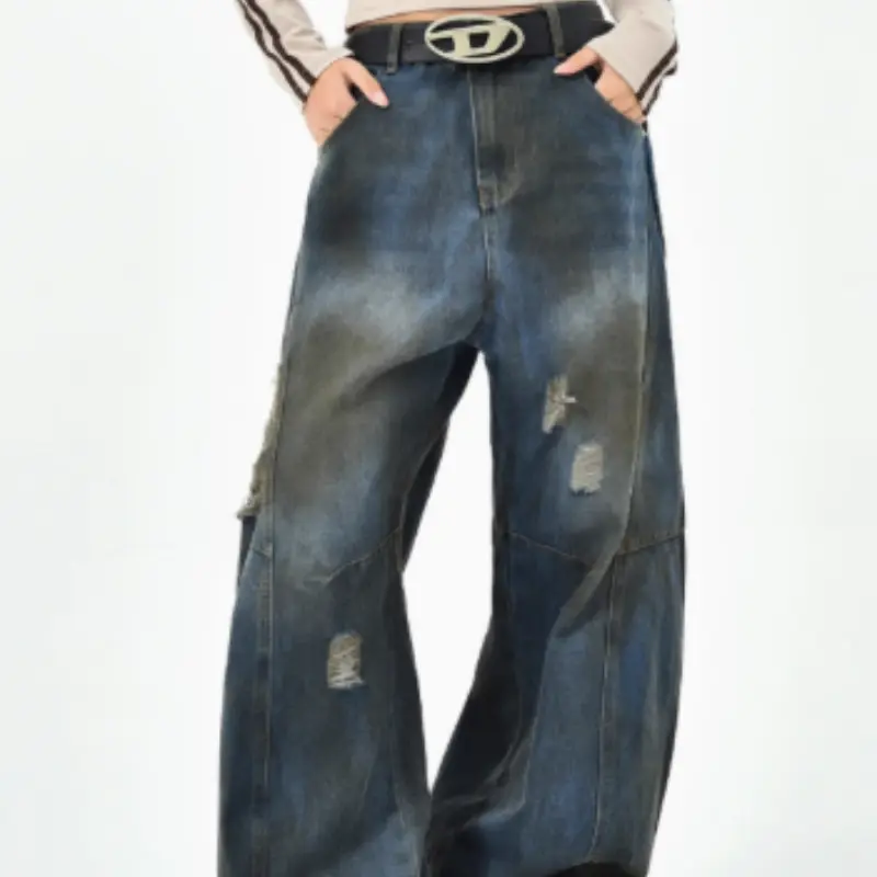 American Retro Washed Ripped Jeans For Women's High-end