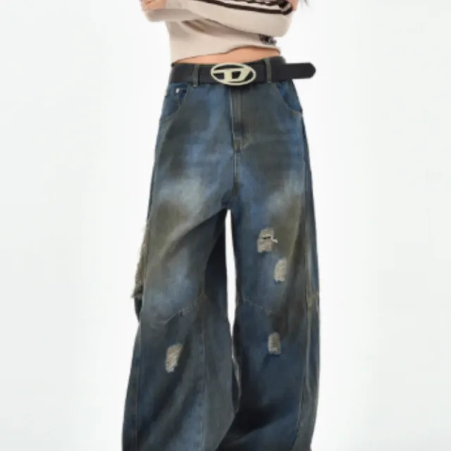 American Retro Washed Ripped Jeans For Women's High end Blue - Shop at LoveMi