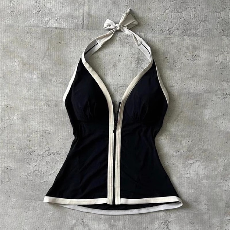 French Striped Halterneck Vest Women