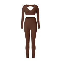 Suit Brushed Close-fitting Body Shaping High Waist Workout - Long Sleeve Trousers B Brown - View 1