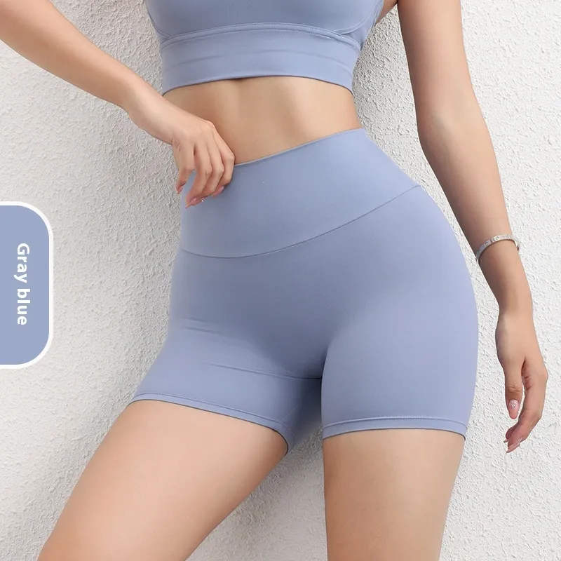 Women's Solid Color Simple High Waist Hip Lifting Sport Shorts - Gray Blue