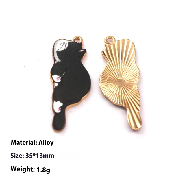 Japanese Style Kitten Cute Printed Cartoon DIY Dripping Oil Metal Alloy Earrings Key Ring Pendant Accessories Black Cat - Shop at LoveMi
