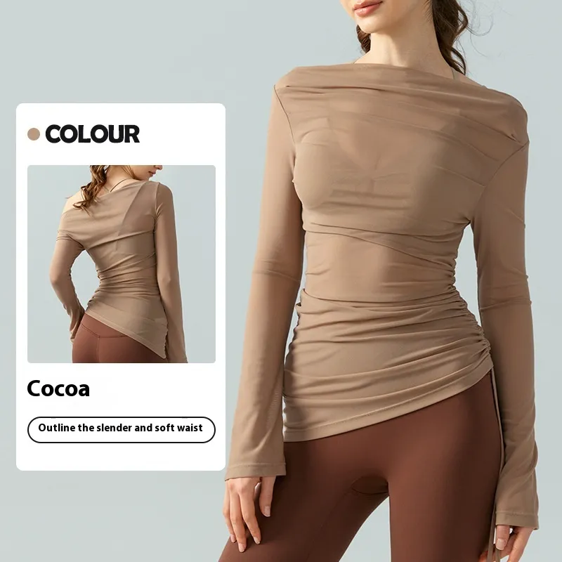 Yoga Clothes Suit High Sense Outer Wear Blouse Two Pieces - Xl-Cocoa Color Blouse