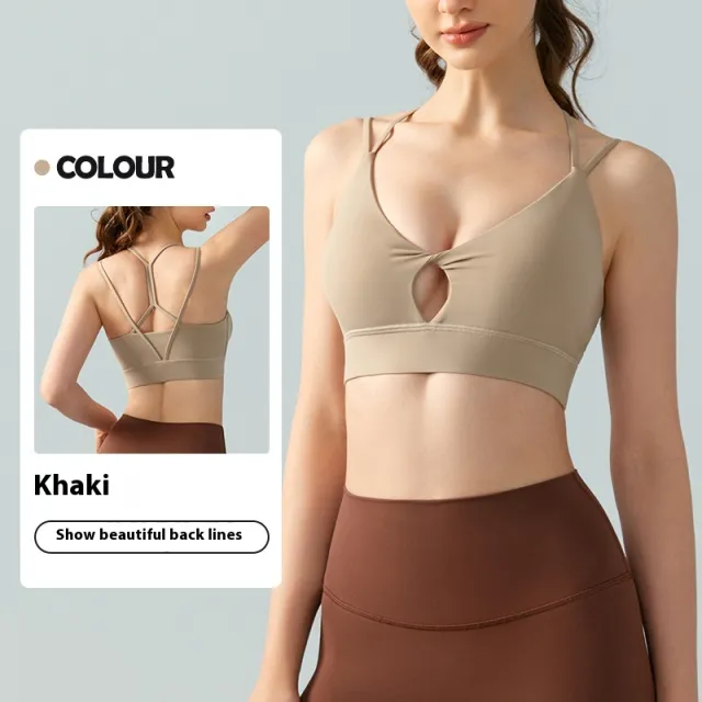 Yoga Clothes Suit High Sense Outer Wear Blouse Two Pieces Khaki Bra - Shop at LoveMi