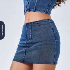 Spring And Summer New Colour High Waist Denim Yoga Skirts - Smalt-S - View 1