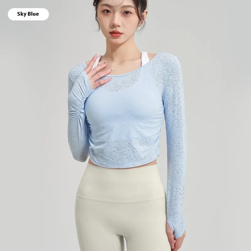 Yoga Clothing Top Female T-shirt Blouse - Blue