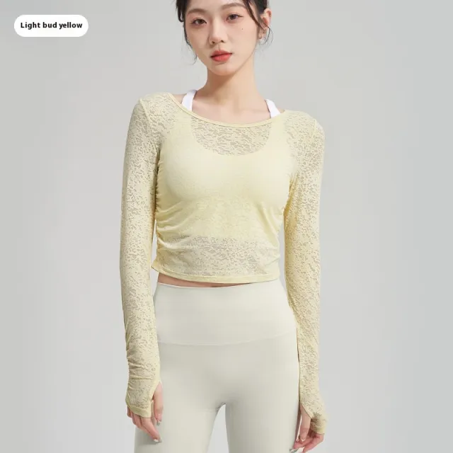 Yoga Clothing Top Female T shirt Blouse Elegant Light Yellow - Shop at LoveMi