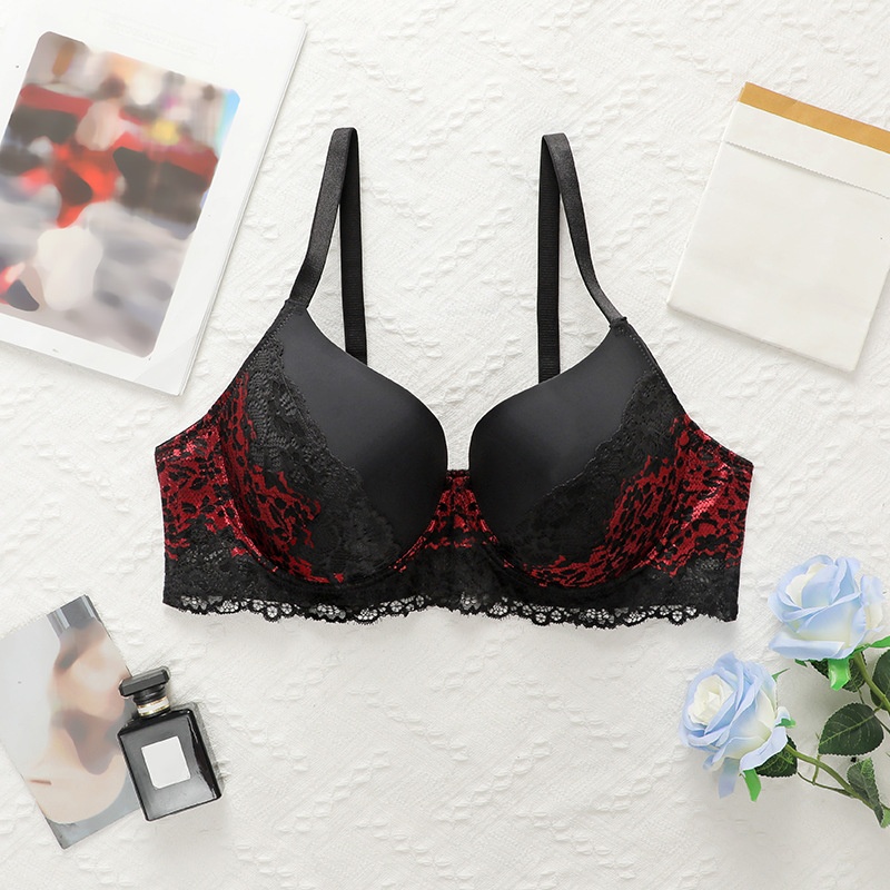 Gothic Plus Size Bra Black Red Lace Push Up